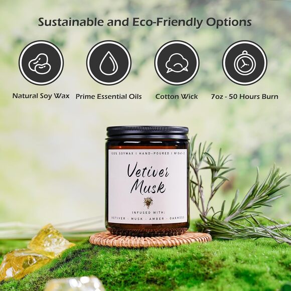 Auelife Vetiver Musk Scented Soy Candle 7oz Aromatherapy Home Gift - Picture 3 of 7